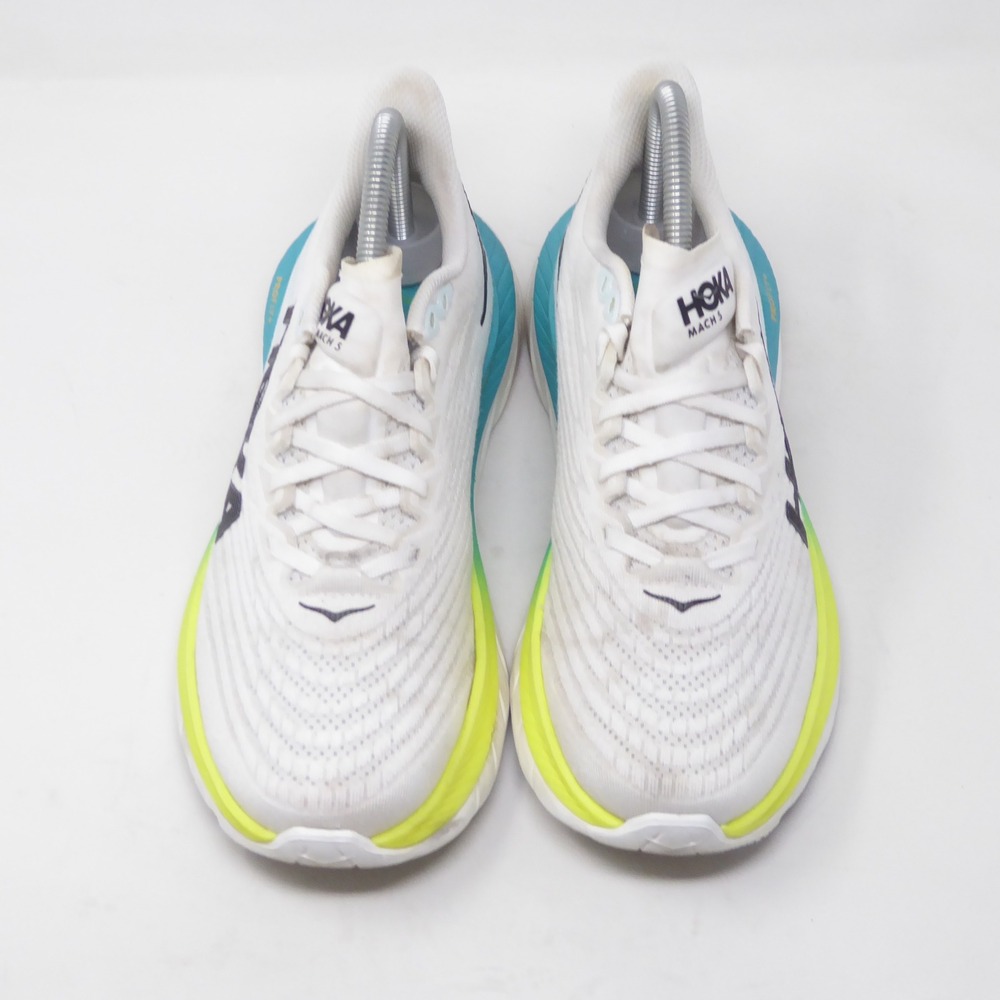 HOKA Mach 5 Women's White Running Shoe with Blue & Lime Accent - Picture 3 of 10